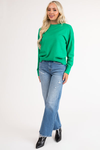 Kelly Green Crew Neck Soft Lightweight Sweater