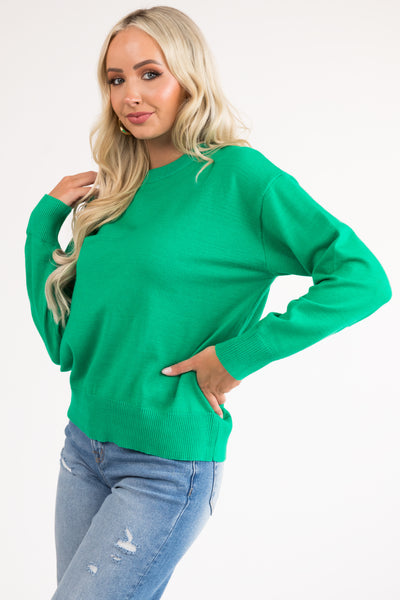 Kelly Green Crew Neck Soft Lightweight Sweater