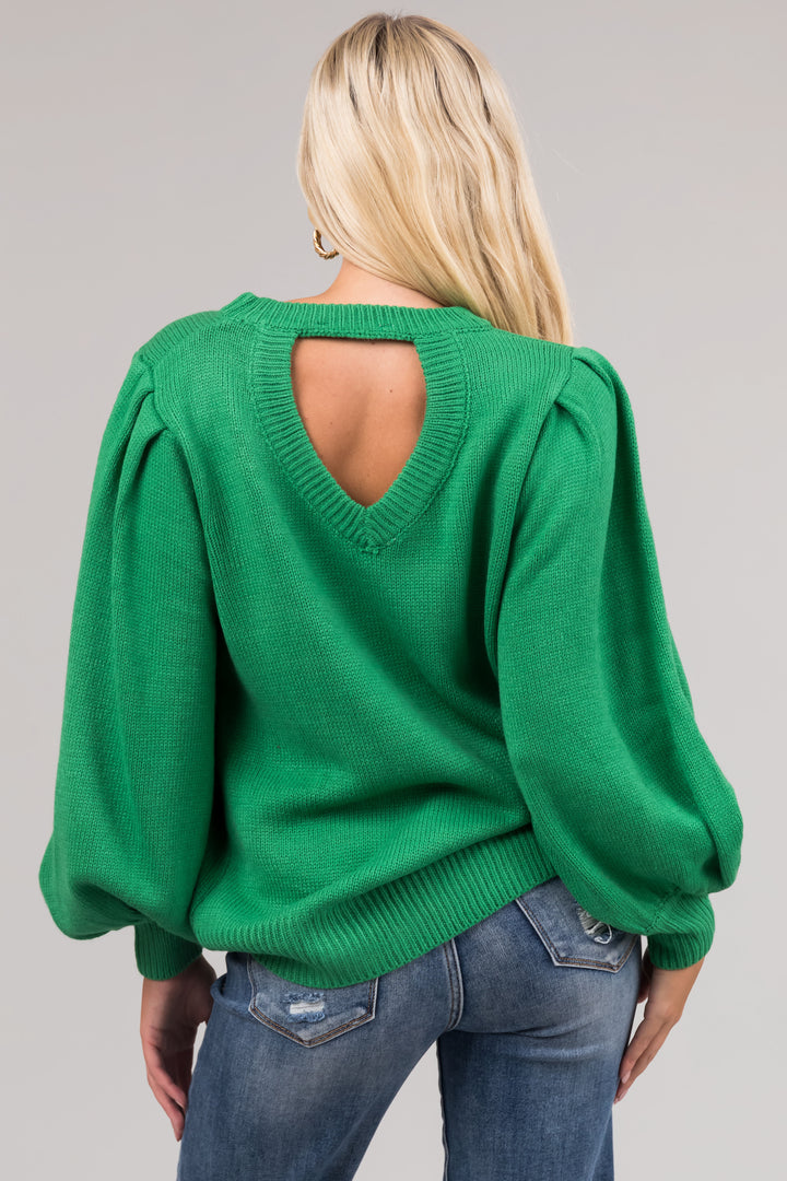 Kelly Green Cut Out Back Sweater