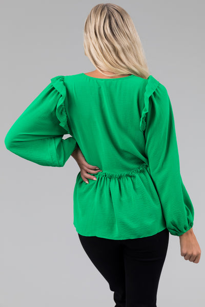 Kelly Green Drop Waist Bubble Sleeve Blouse