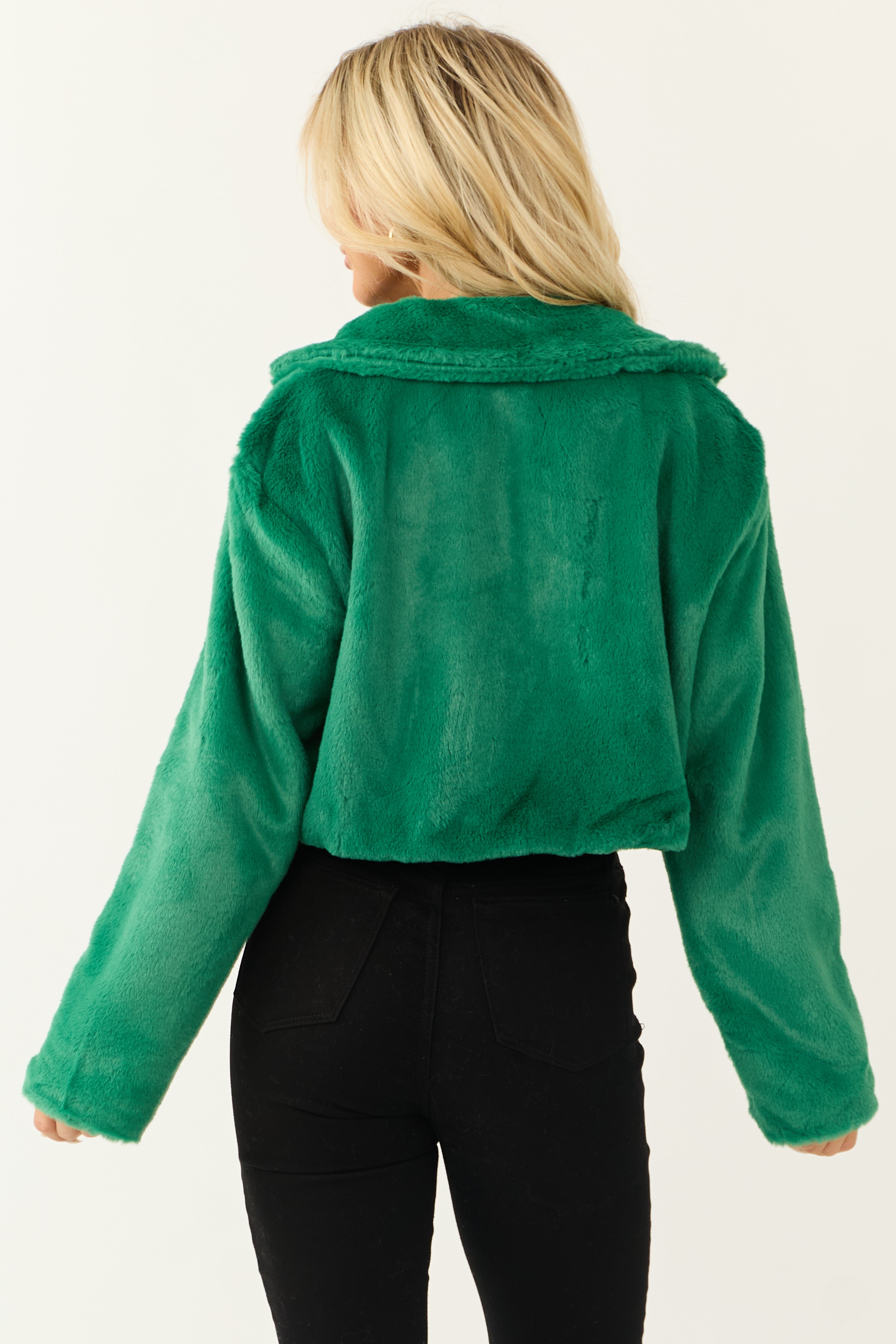 Kelly Green Faux Fur Long Sleeve Cropped Jacket | Lime Lush Boutique