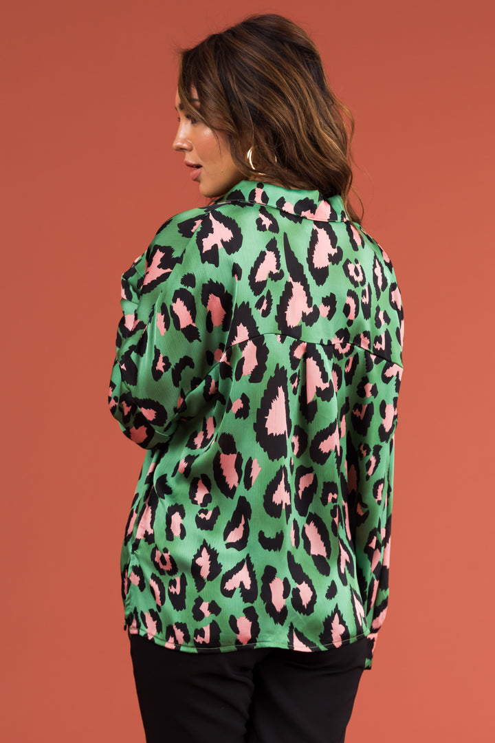 Kelly Green Heart Shaped Leopard Print Blouse