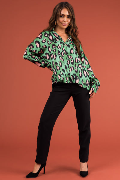 Kelly Green Heart Shaped Leopard Print Blouse
