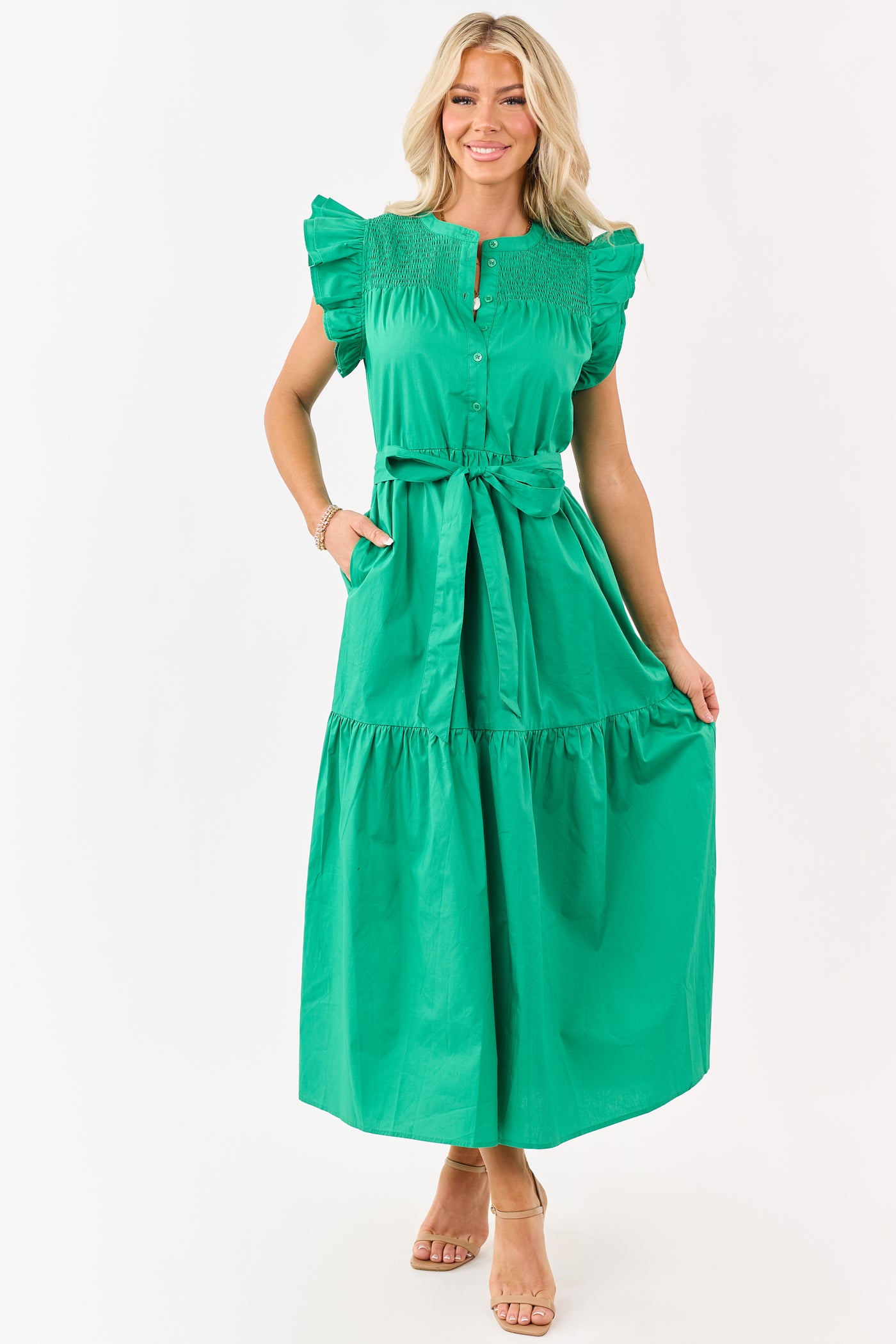kelly green ruffle dress Kelly Green Tiered Dress