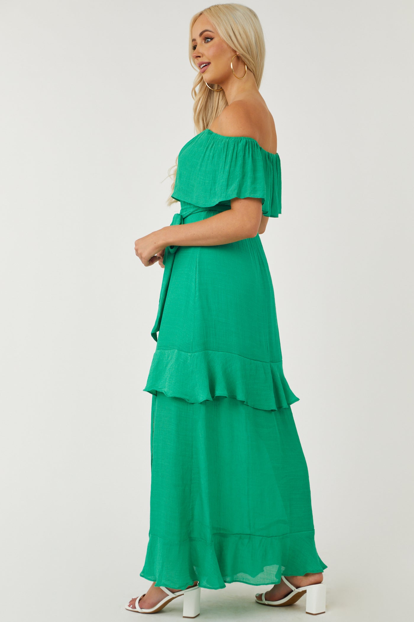 Kelly Green Ruffle Tiered Front Slit Maxi Dress