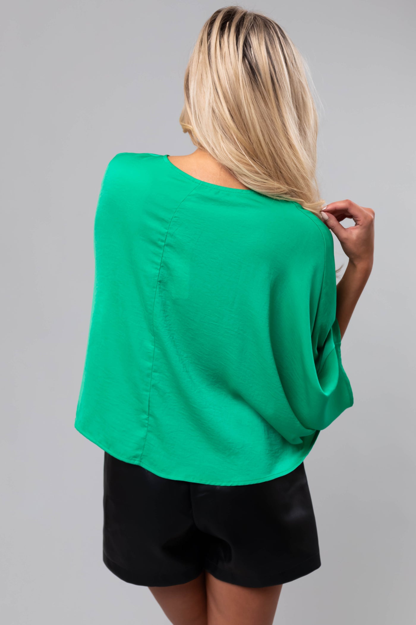Kelly Green Satin Kimono Sleeve V Neck Crop Top Lime Lush