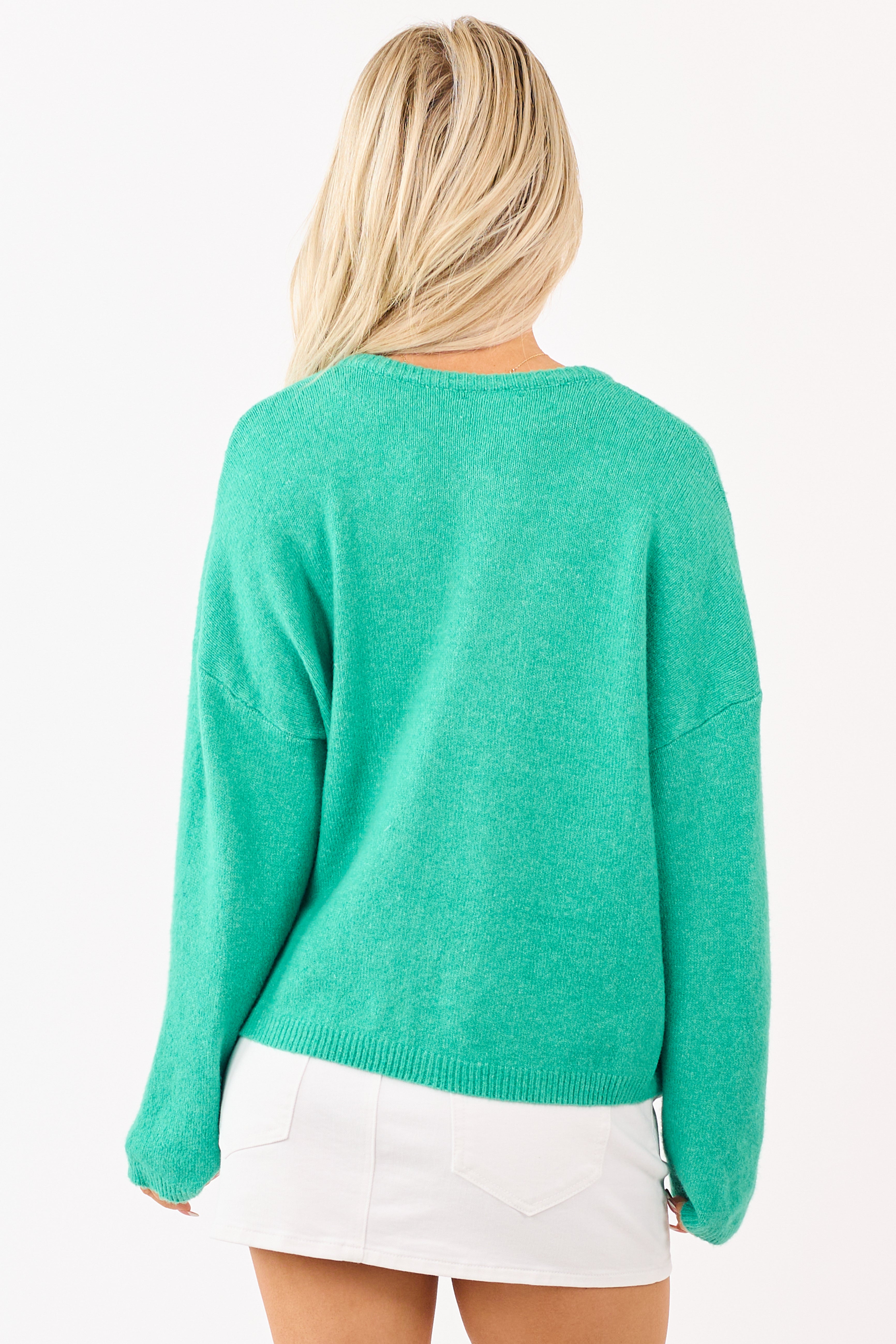 Kelly Green Soft Rib Knit Button Down Cardigan