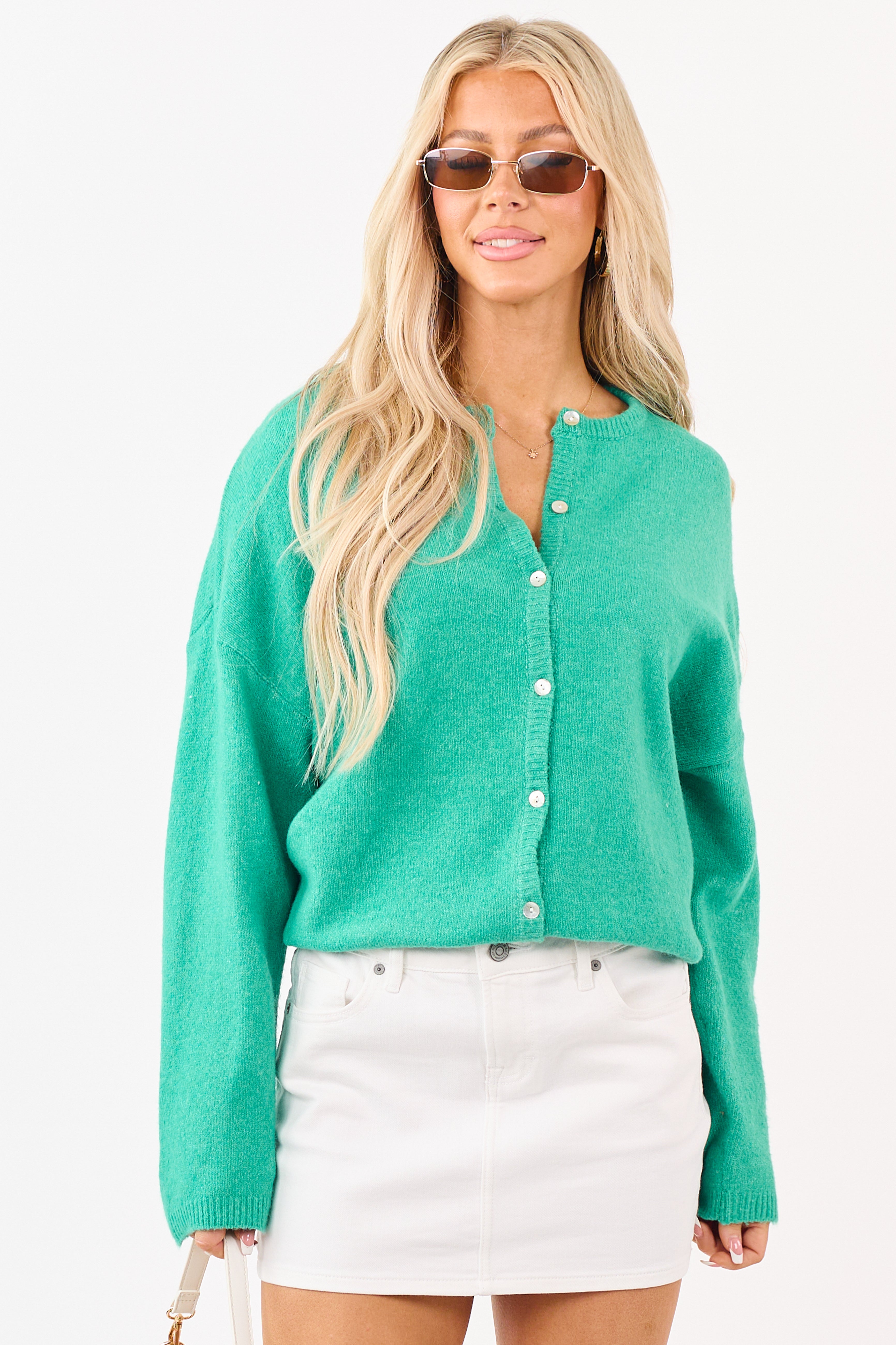 Kelly Green Soft Rib Knit Button Down Cardigan | Lime Lush Boutique