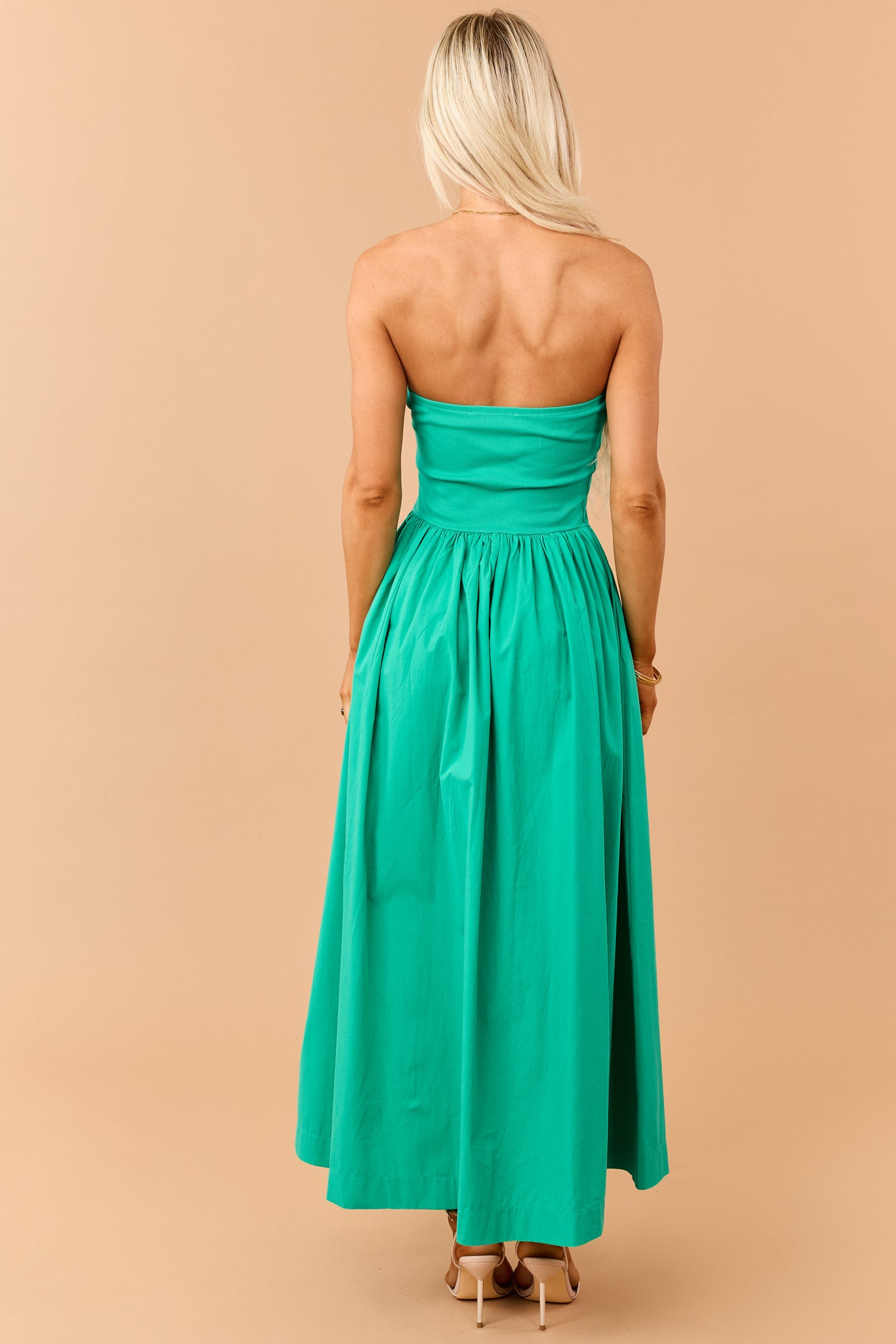Kelly Green Strapless Knit Contrast Cotton Maxi Dress Kelly Green Strapless Knit Contrast Cotton Maxi Dress