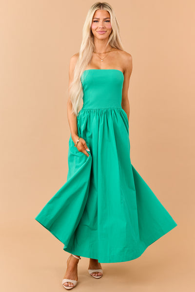 Kelly Green Strapless Knit Contrast Cotton Maxi Dress