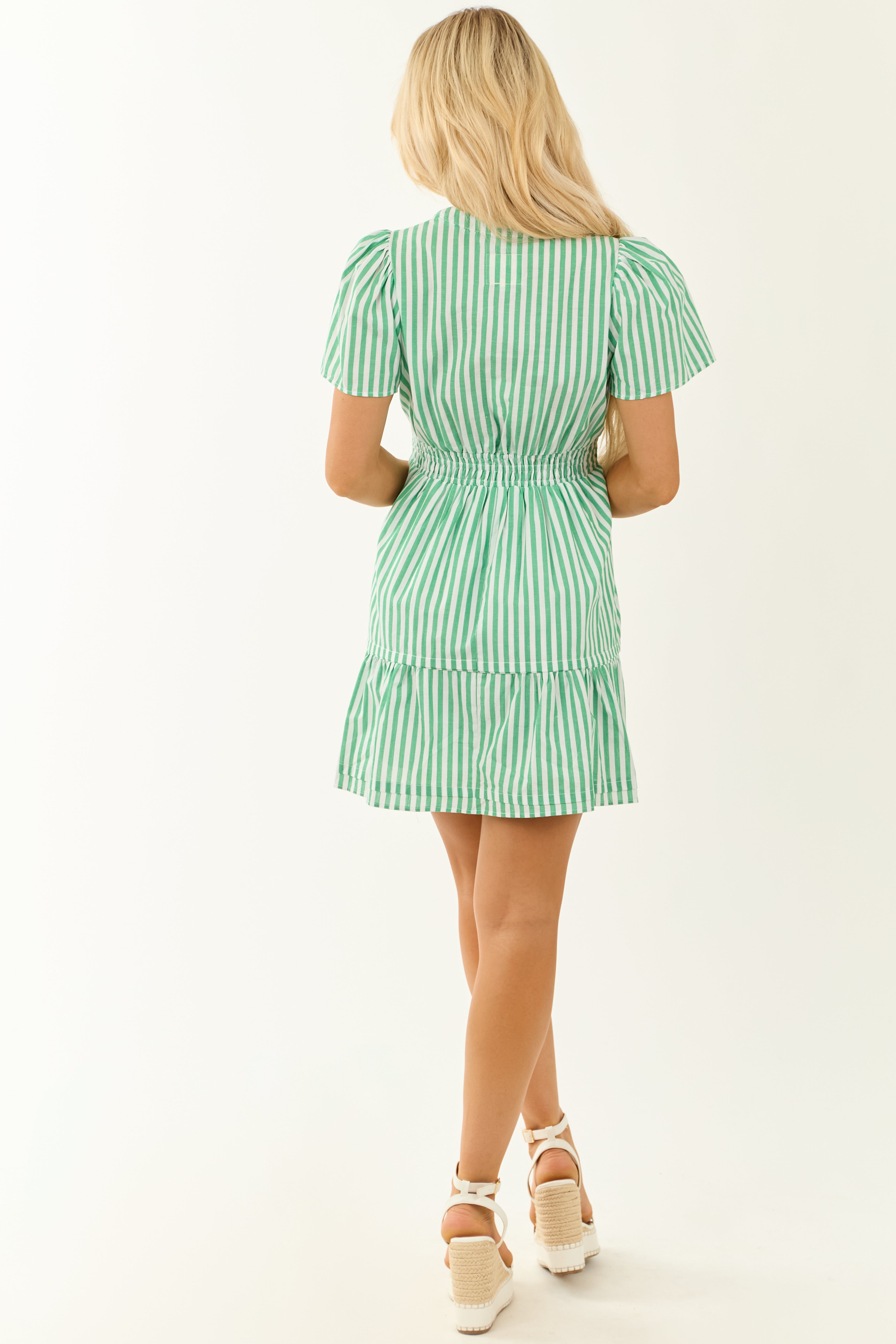 Kelly Green Striped Short Sleeve Mini Dress