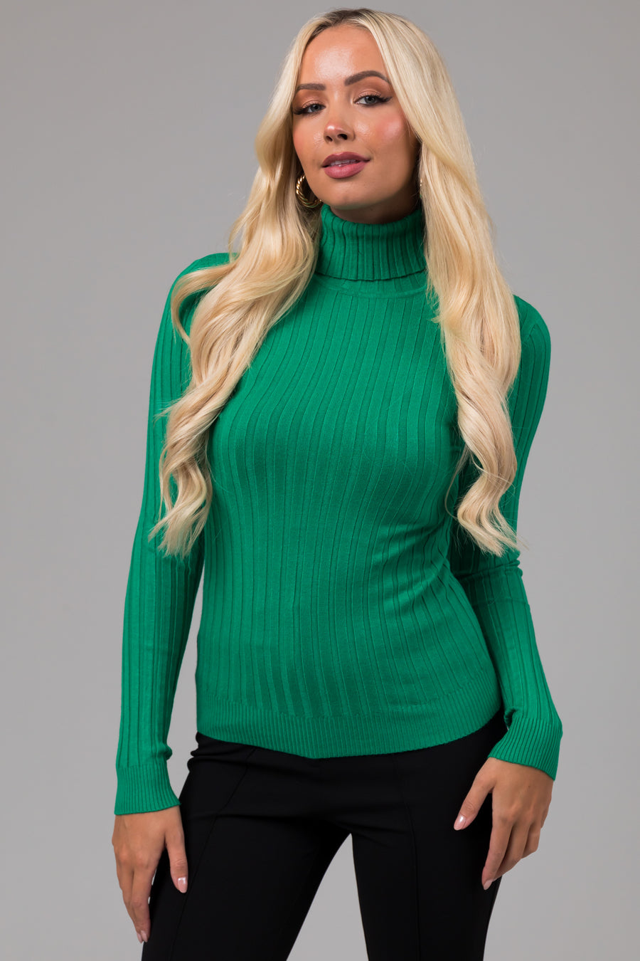 Kelly Green Turtleneck Long Sleeve Knit Sweater