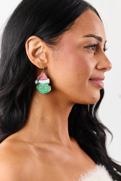 Kelly Green Holiday Glitter Back Dangle Earrings
