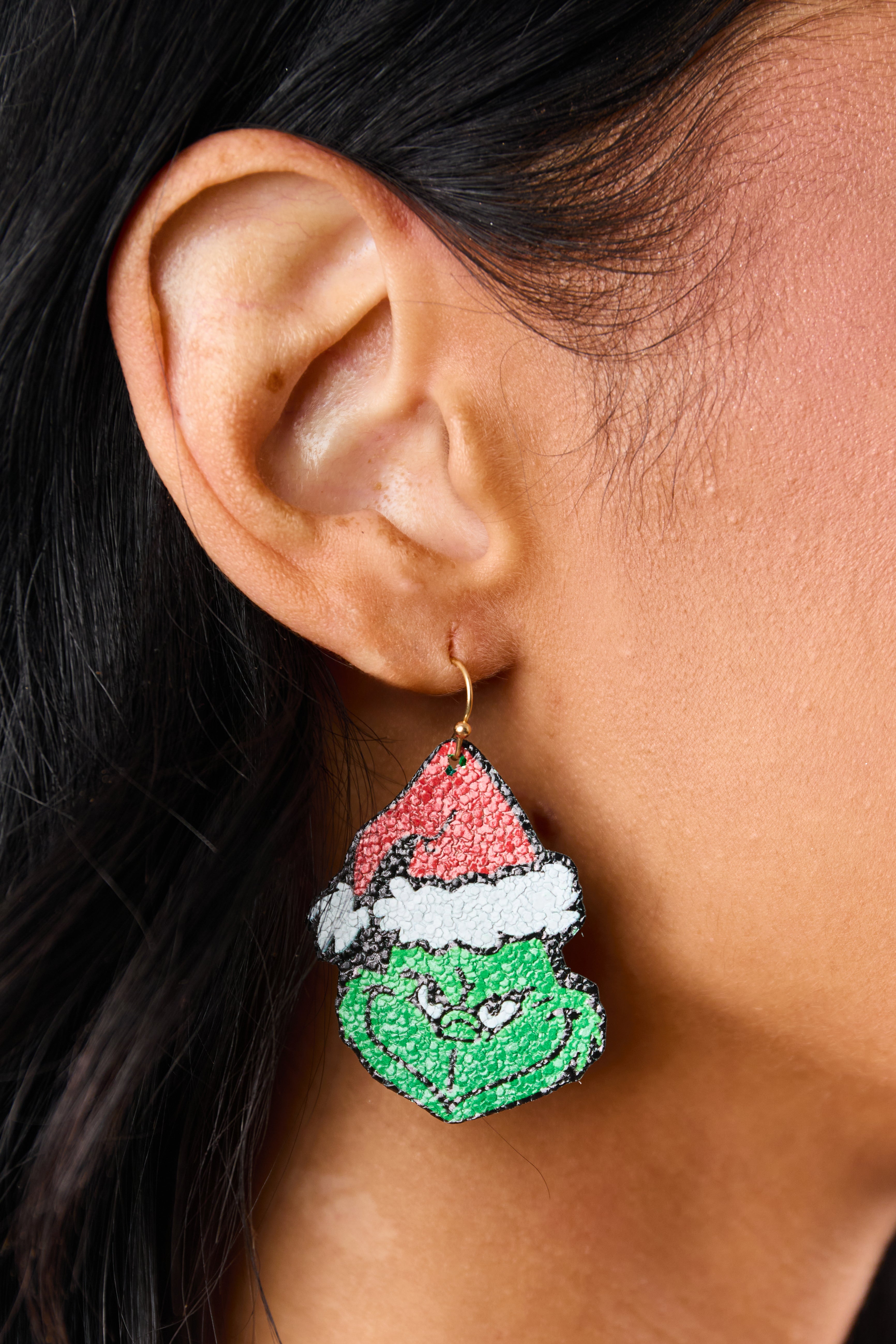 Kelly Green Holiday Glitter Back Dangle Earrings