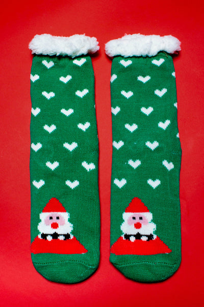 Kelly Green Santa Thick Sherpa Socks