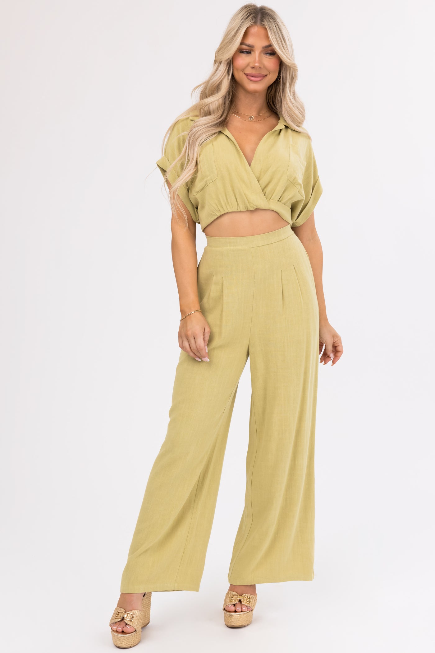 Key Lime Crop Top and Wide Leg Pants Set