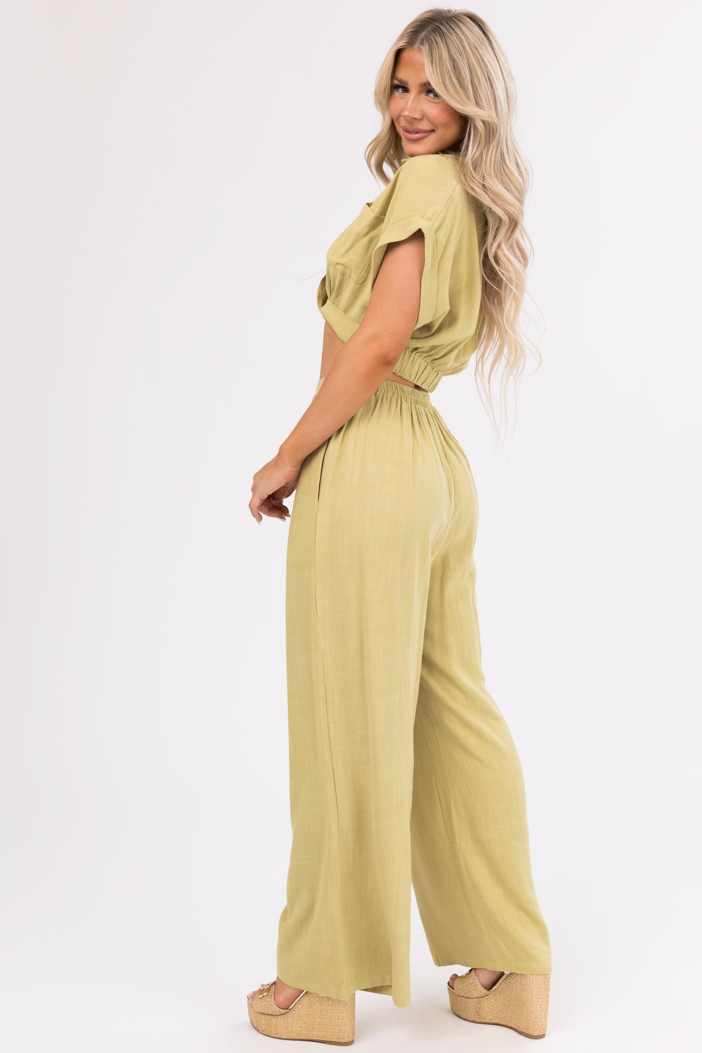 Key Lime Crop Top and Wide Leg Pants Set