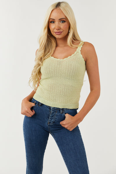 Key Lime Loose Knit Tank with Scalloped V Neck