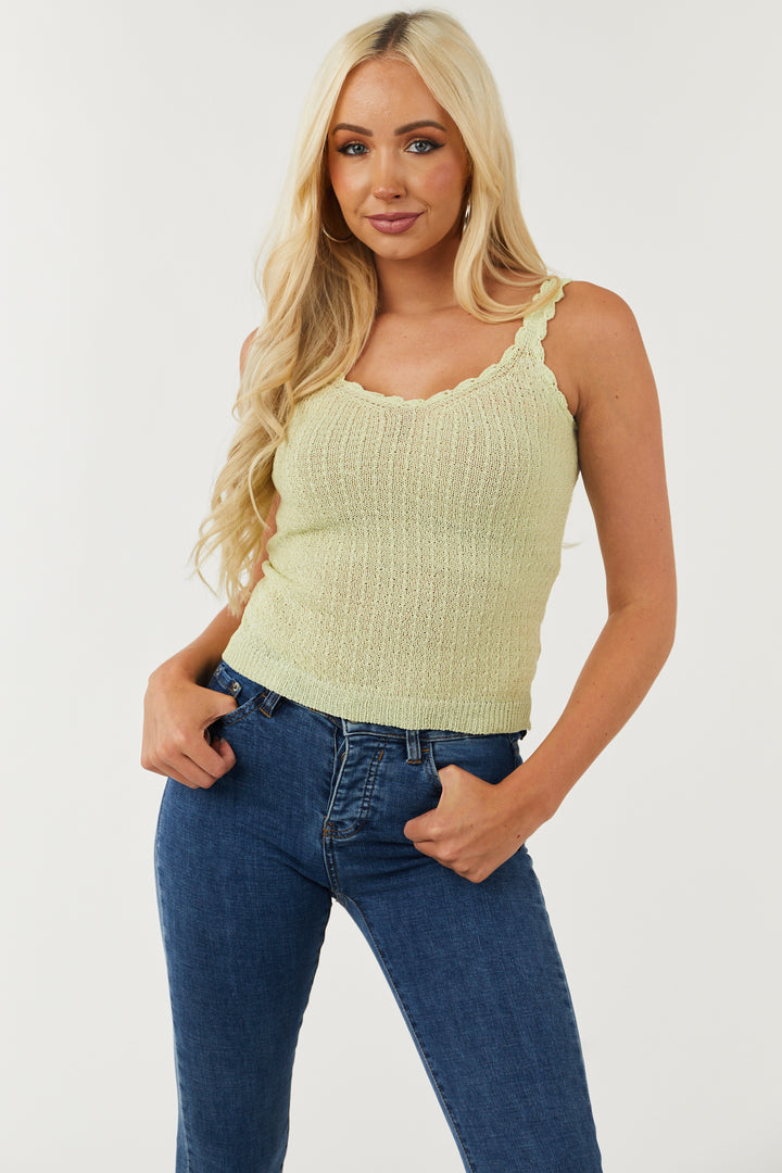 Key Lime Loose Knit Tank with Scalloped V Neck