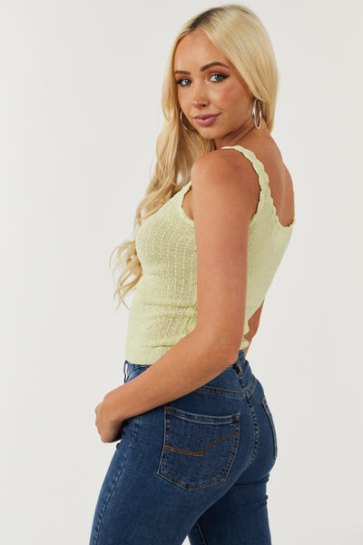 Key Lime Loose Knit Tank with Scalloped V Neck