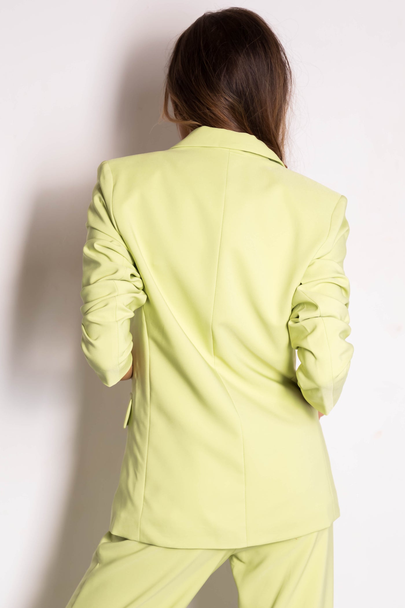 Key Lime Solid Double Button Long Blazer