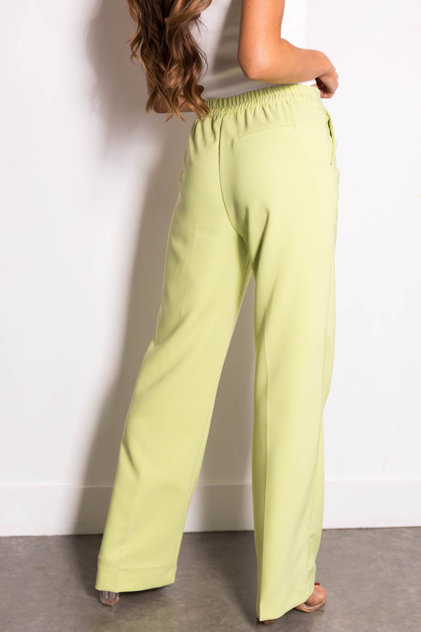 Key Lime Wide Leg Elastic Waist Woven Pants