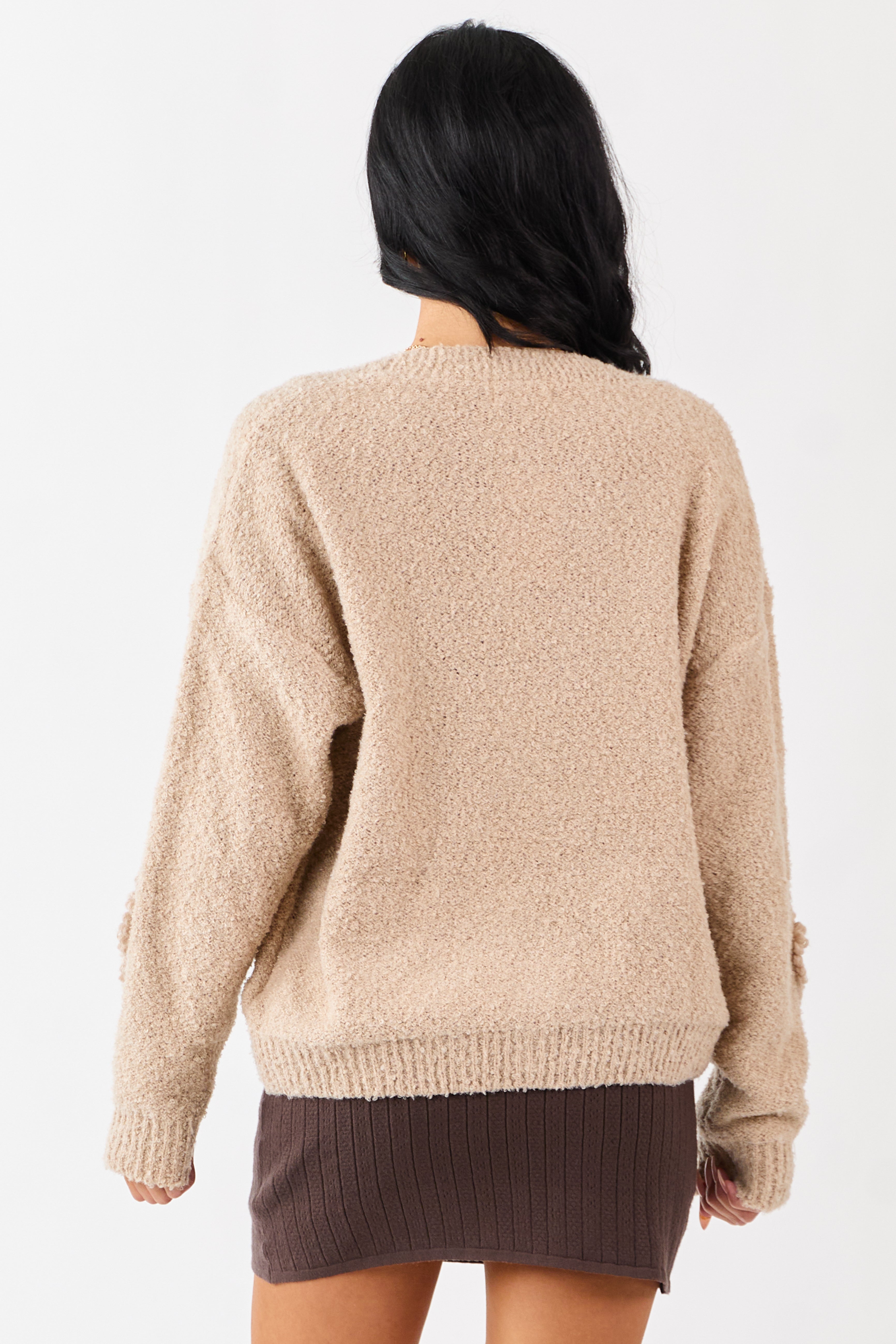 Khaki 3D Floral Applique Button Down Cardigan