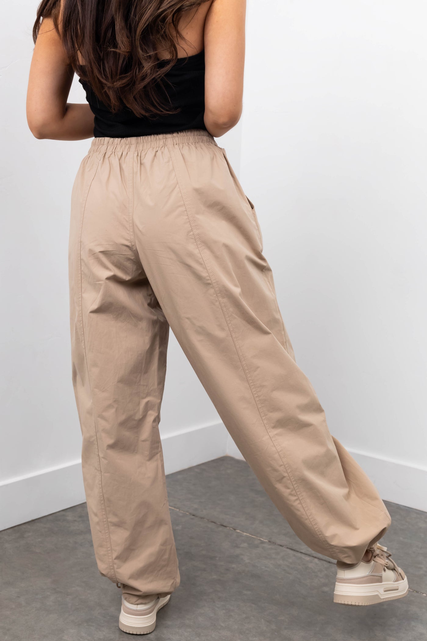 Khaki Drawstring Hem Windbreaker Pants