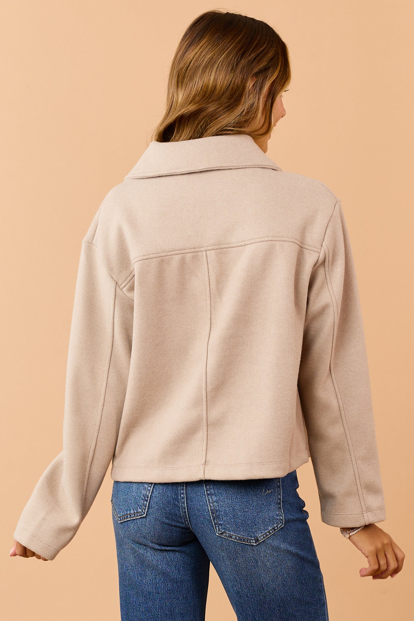 Khaki Fleece Lapel Collar Double Breasted Coat