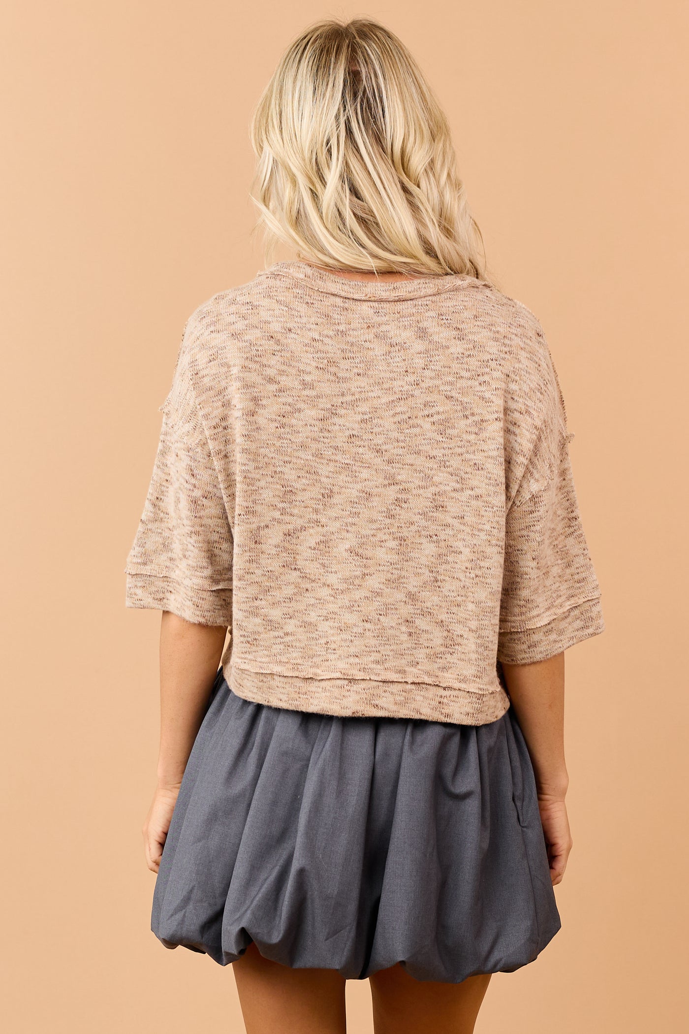 Khaki Marled Knit Half Sleeve Cardigan