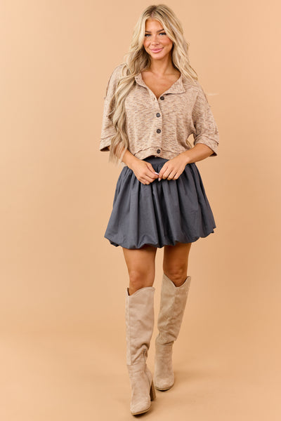 Khaki Marled Knit Half Sleeve Cardigan