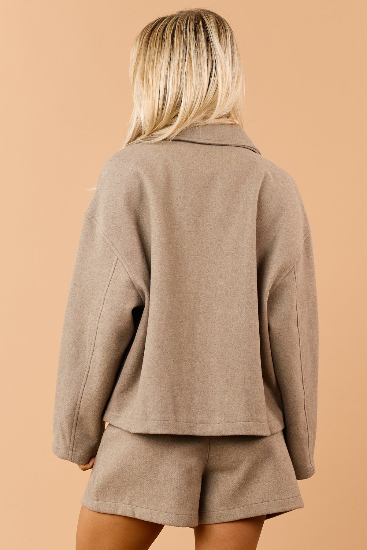 Khaki Soft Knit Zip Up Collared Jacket