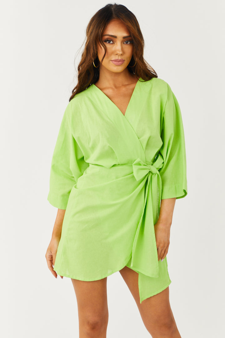 Kiwi 3/4 Kimono Sleeve Short Wrap Dress