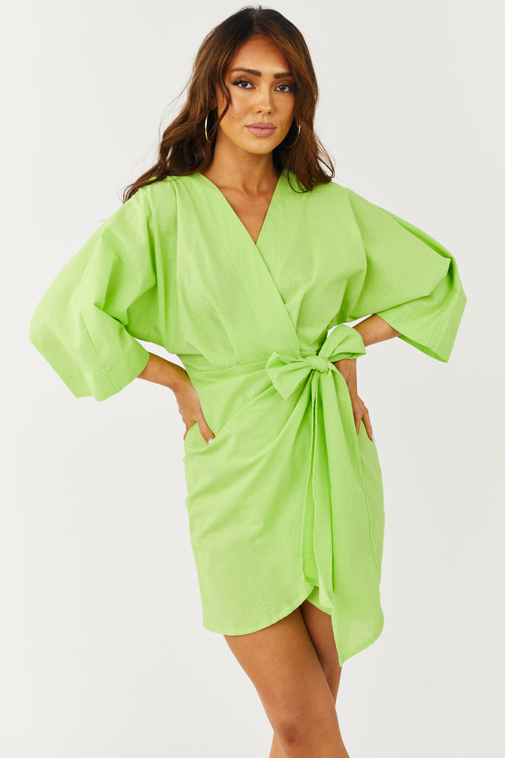 Kiwi 3/4 Kimono Sleeve Short Wrap Dress