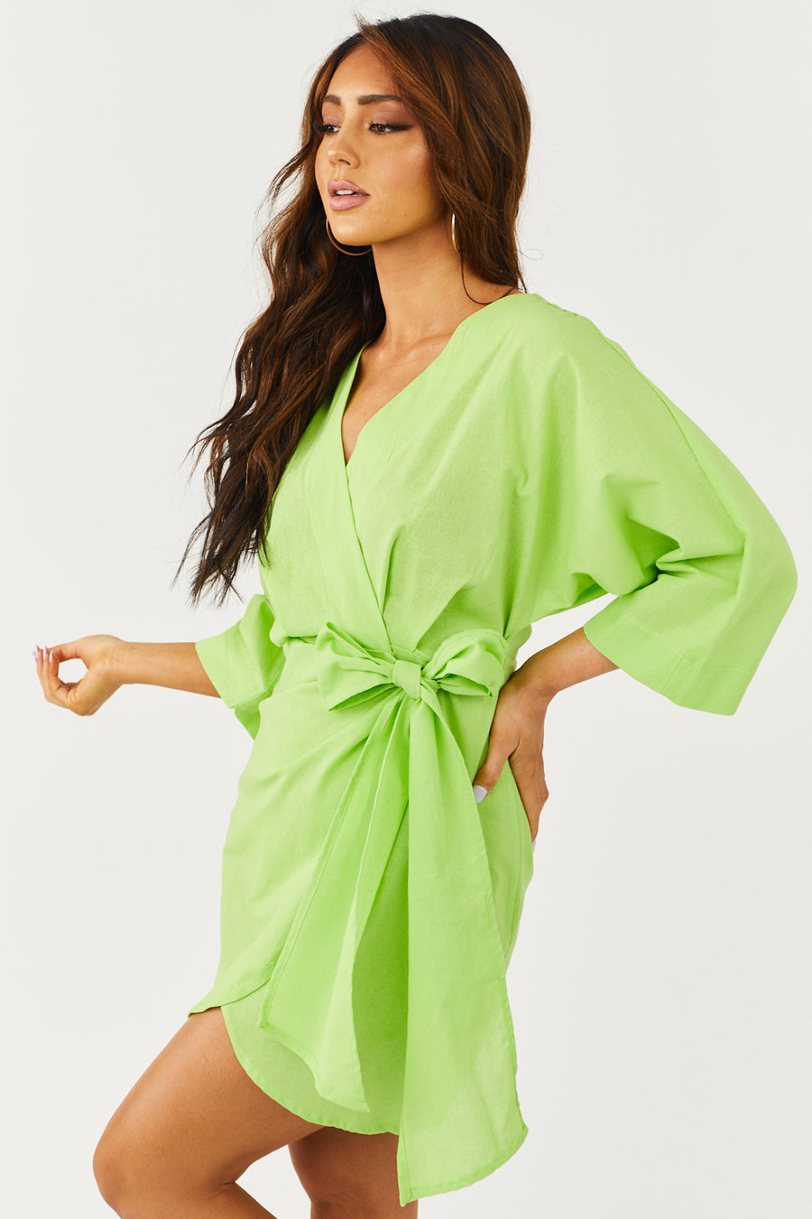Kiwi 3/4 Kimono Sleeve Short Wrap Dress