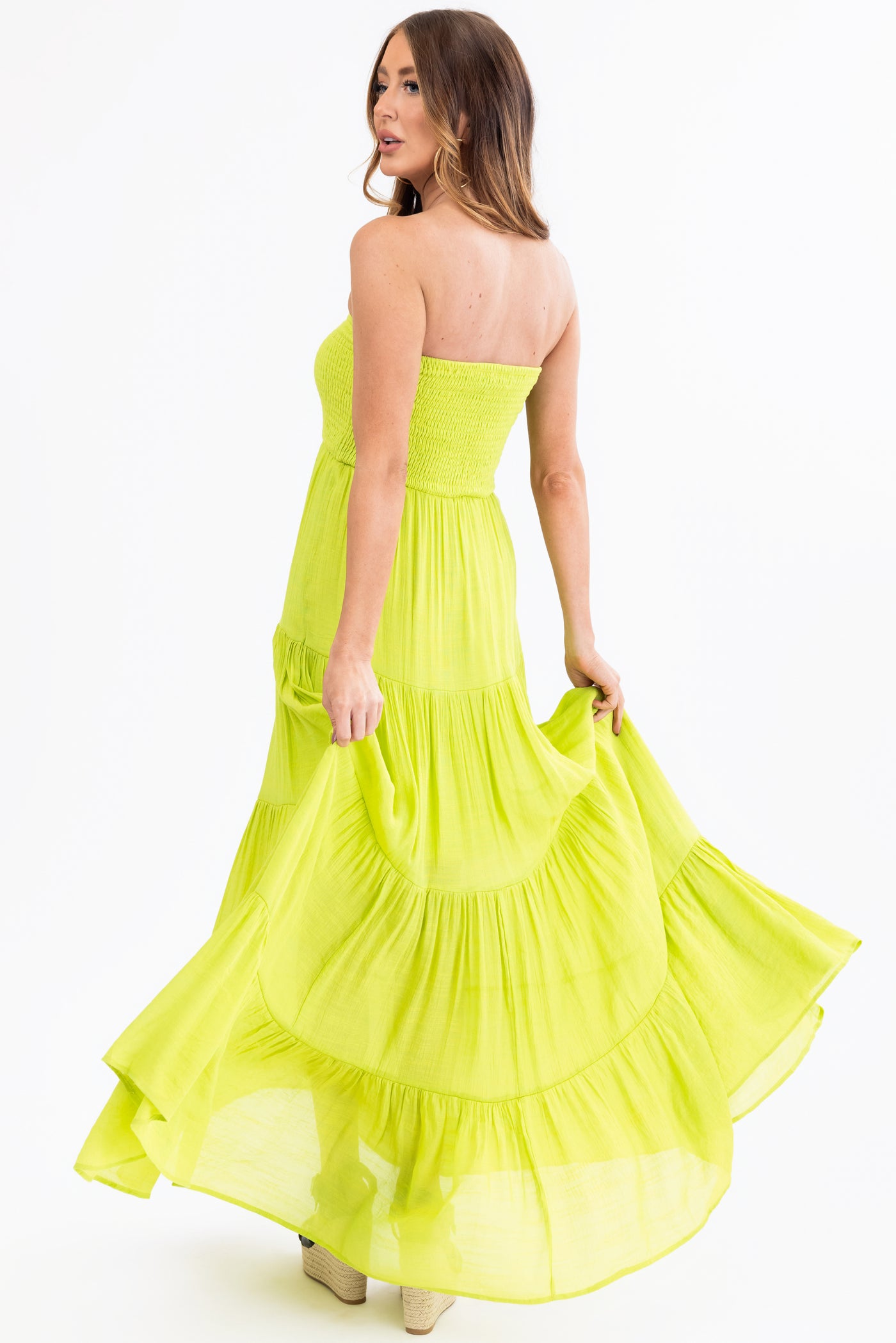 Kiwi Strapless Smocked Top Tiered Maxi Dress