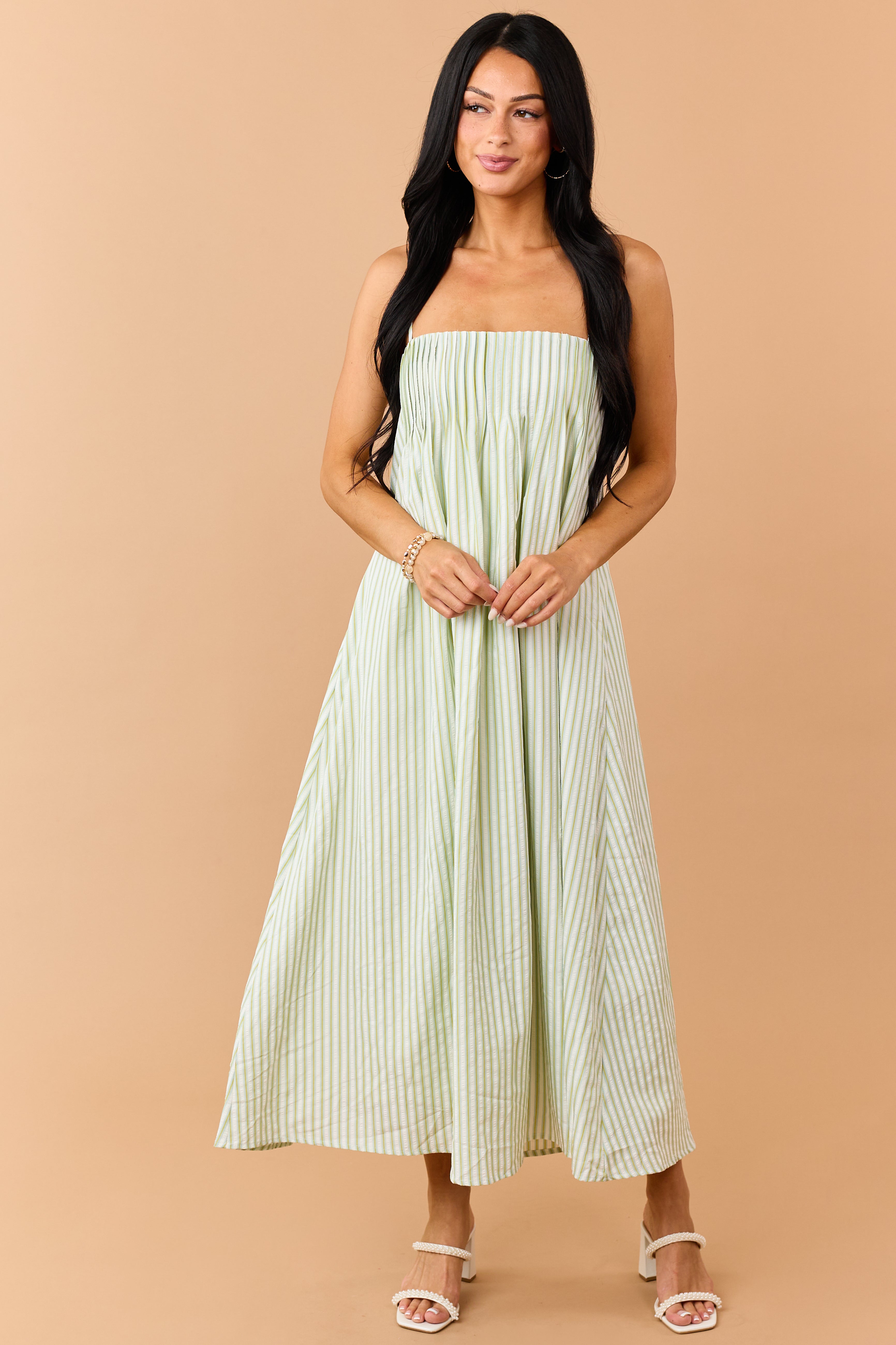 Kiwi Striped Pleated Bust Flowy Maxi Dress | Lime Lush Boutique