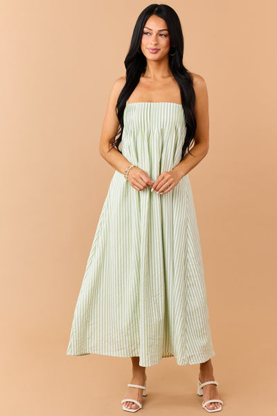Kiwi Striped Pleated Bust Flowy Maxi Dress