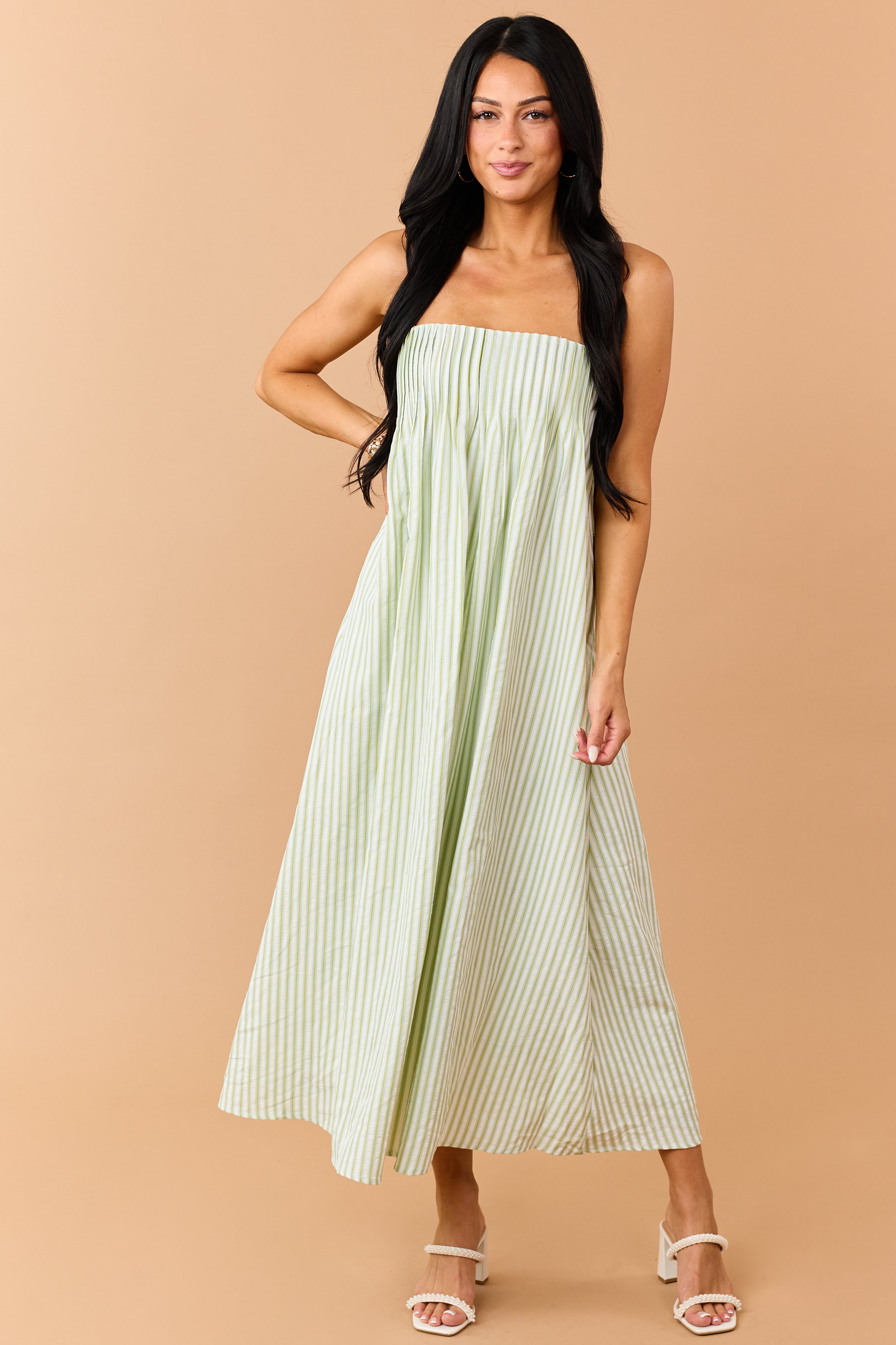 Kiwi Striped Pleated Bust Flowy Maxi Dress | Lime Lush Boutique