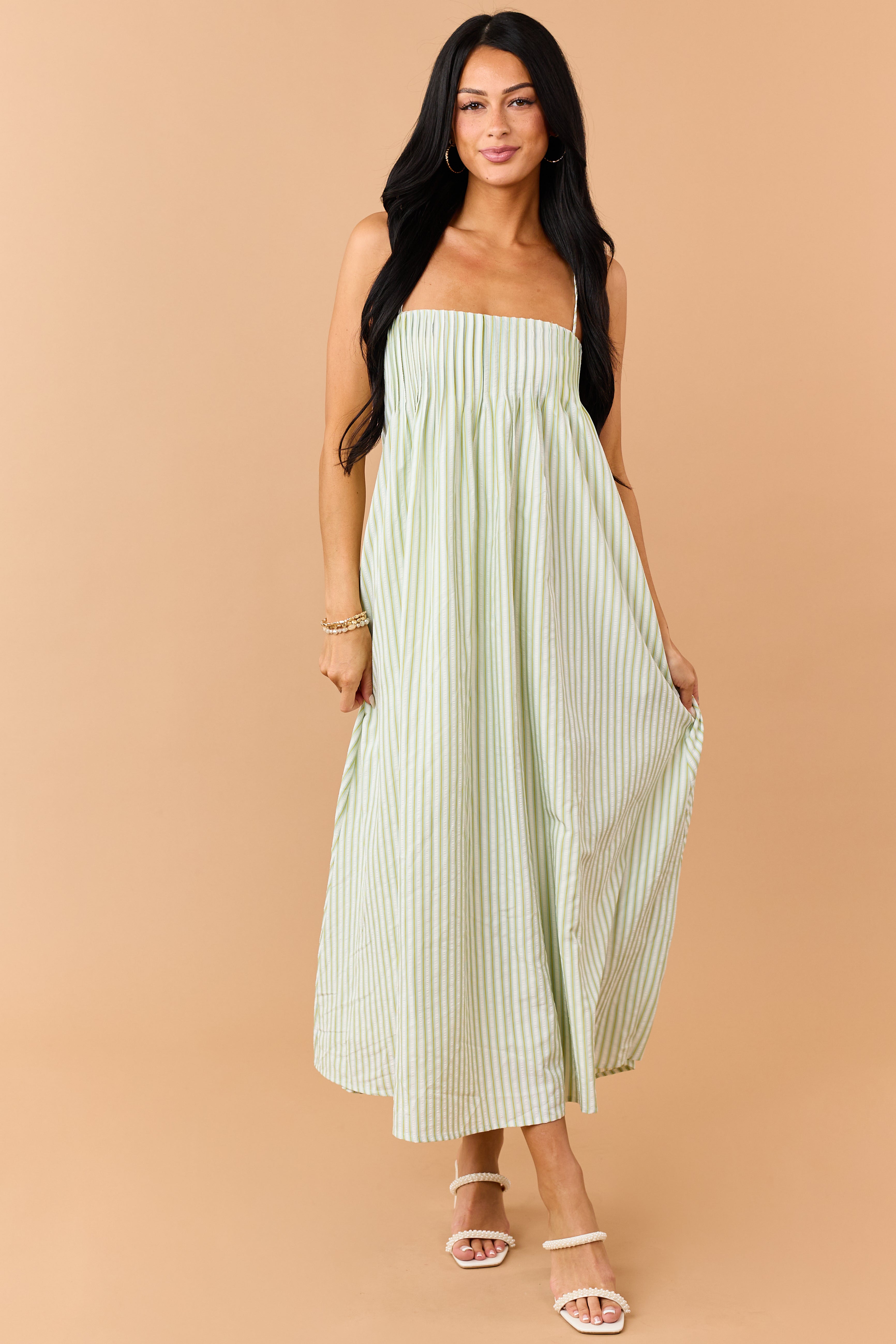 striped flowy maxi dress SURF BLUE STRIPED MAXI DRESS L