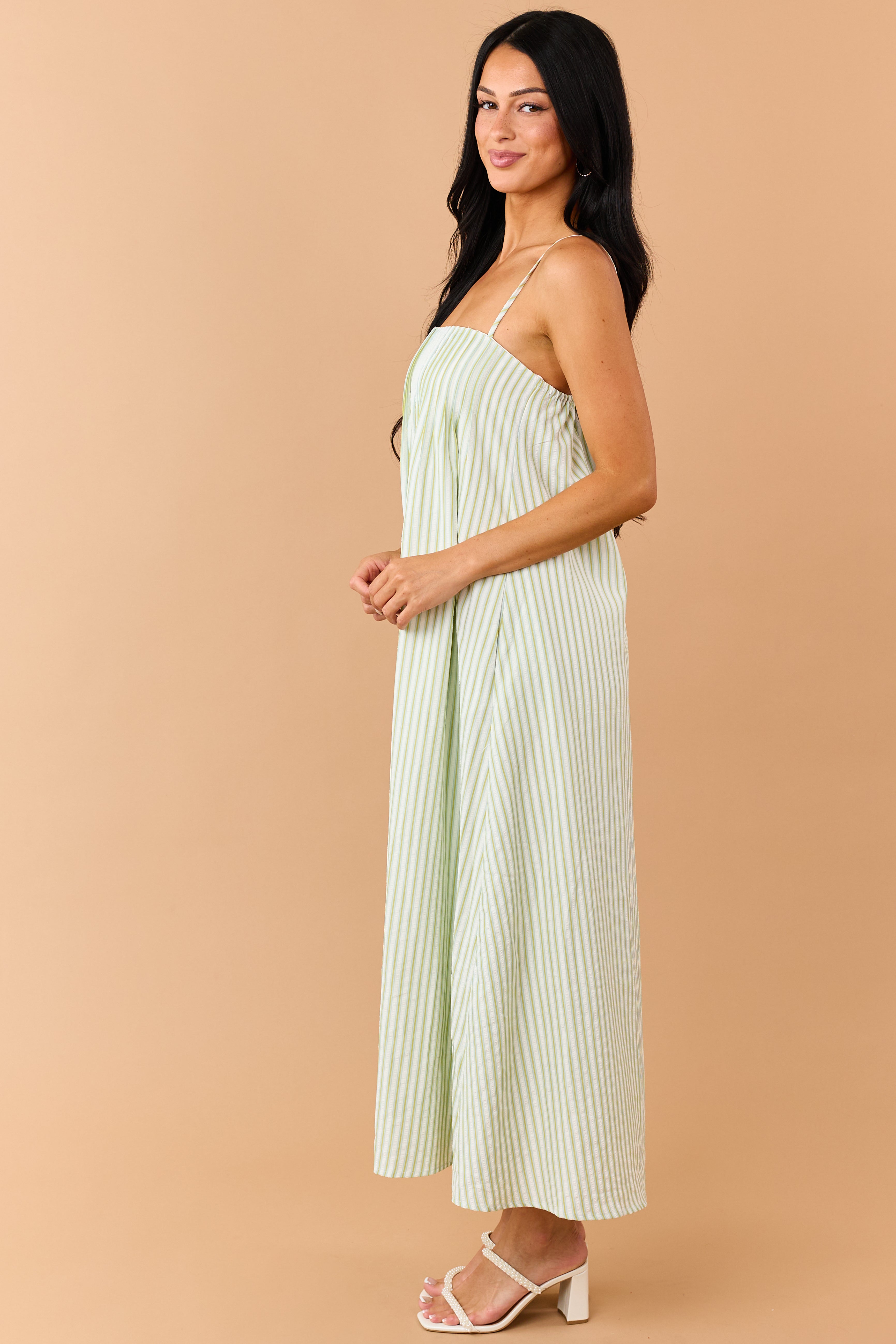 Kiwi Striped Pleated Bust Flowy Maxi Dress