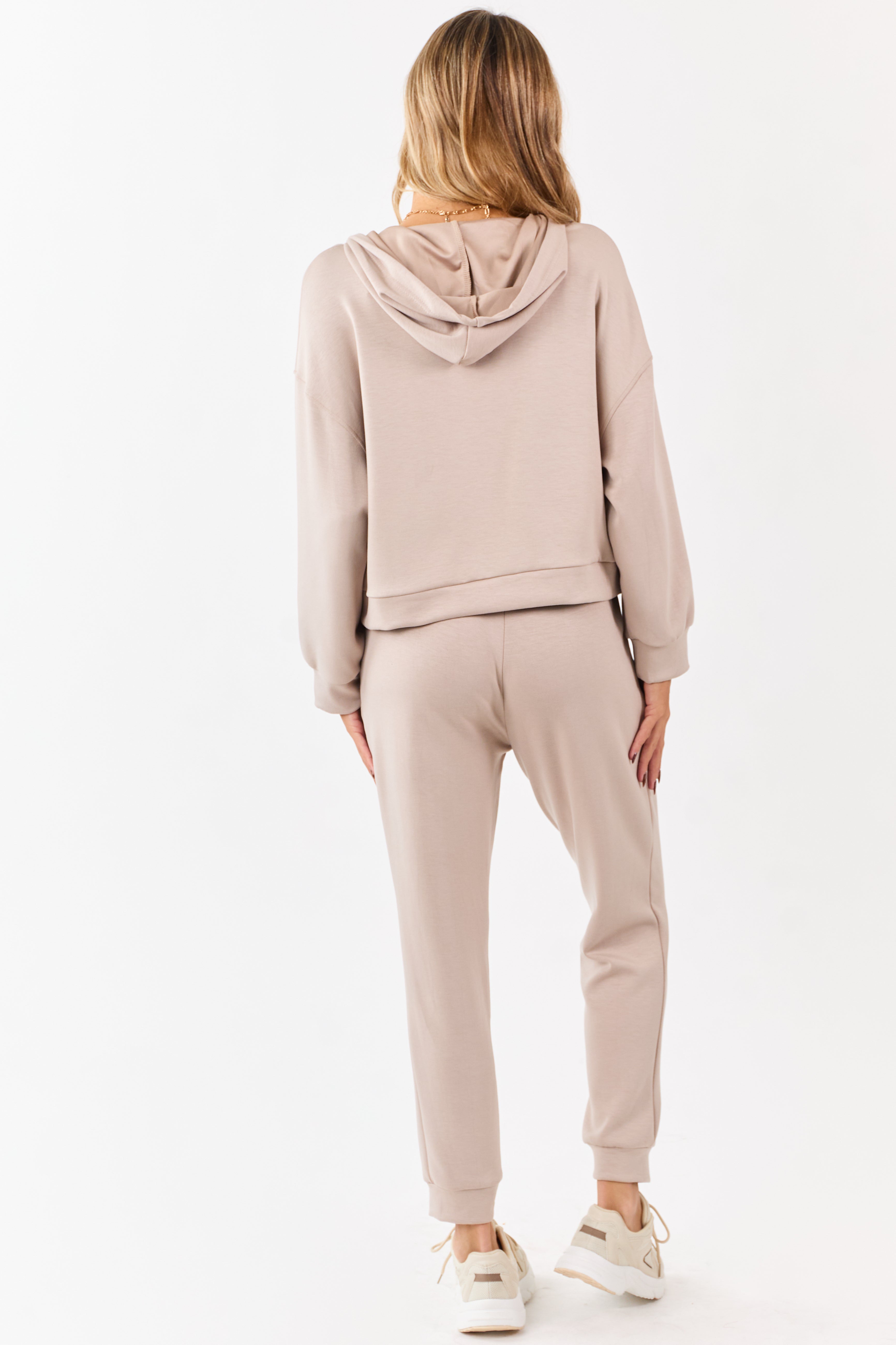 Latte Buttoned Hoodie and Sweatpants Set