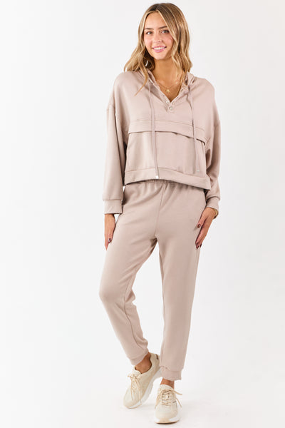 Latte Buttoned Hoodie and Sweatpants Set