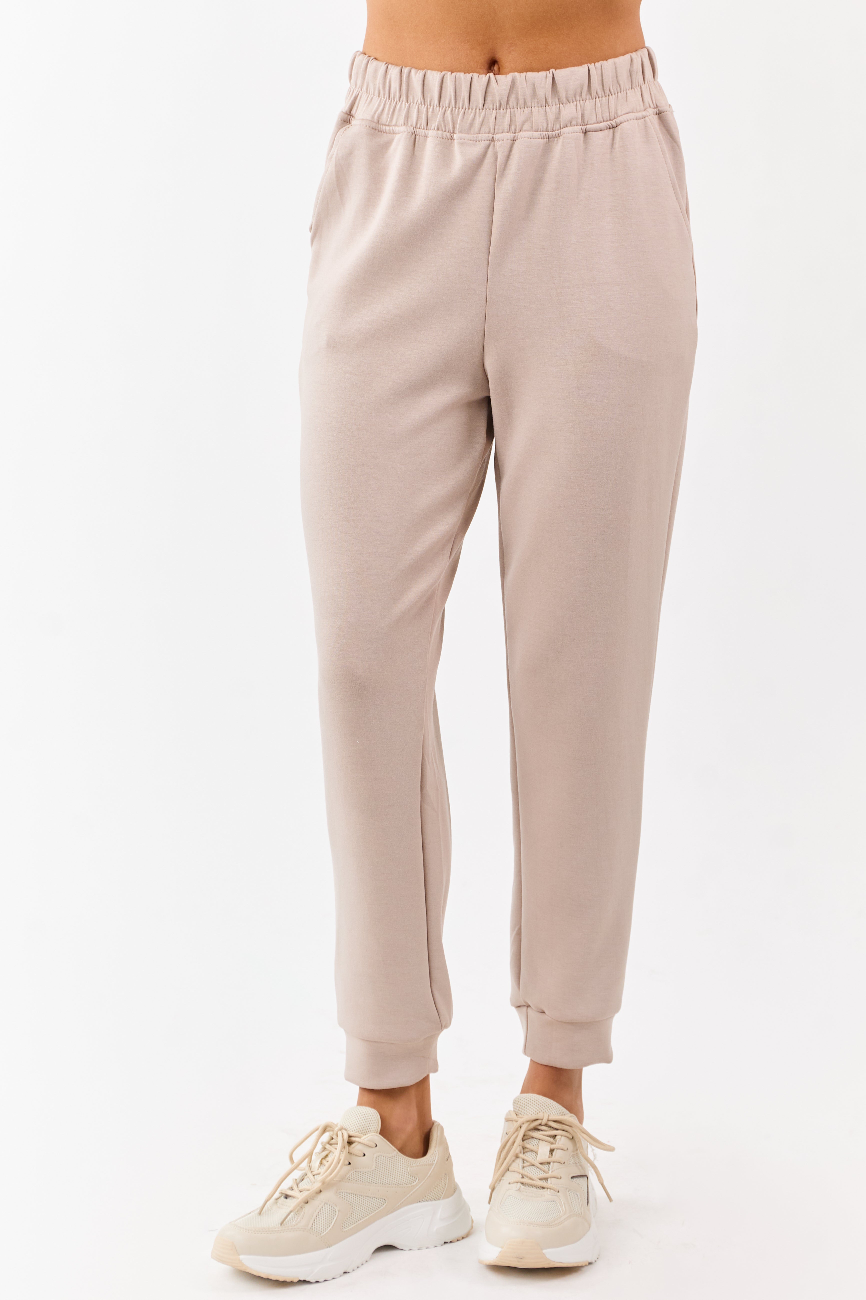 Latte Buttoned Hoodie and Sweatpants Set