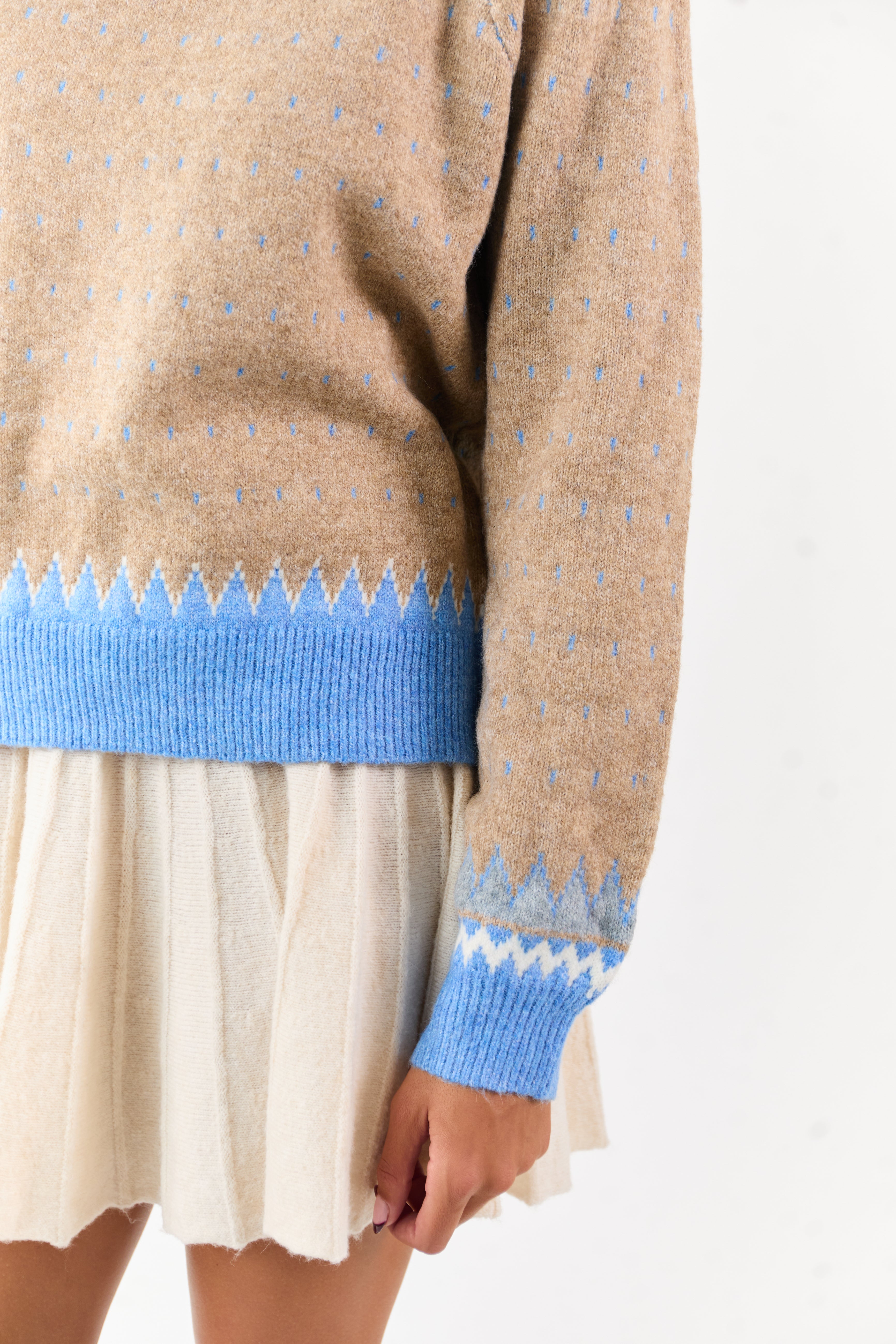 Latte Colorblock Abstract Print Puff Sleeve Sweater
