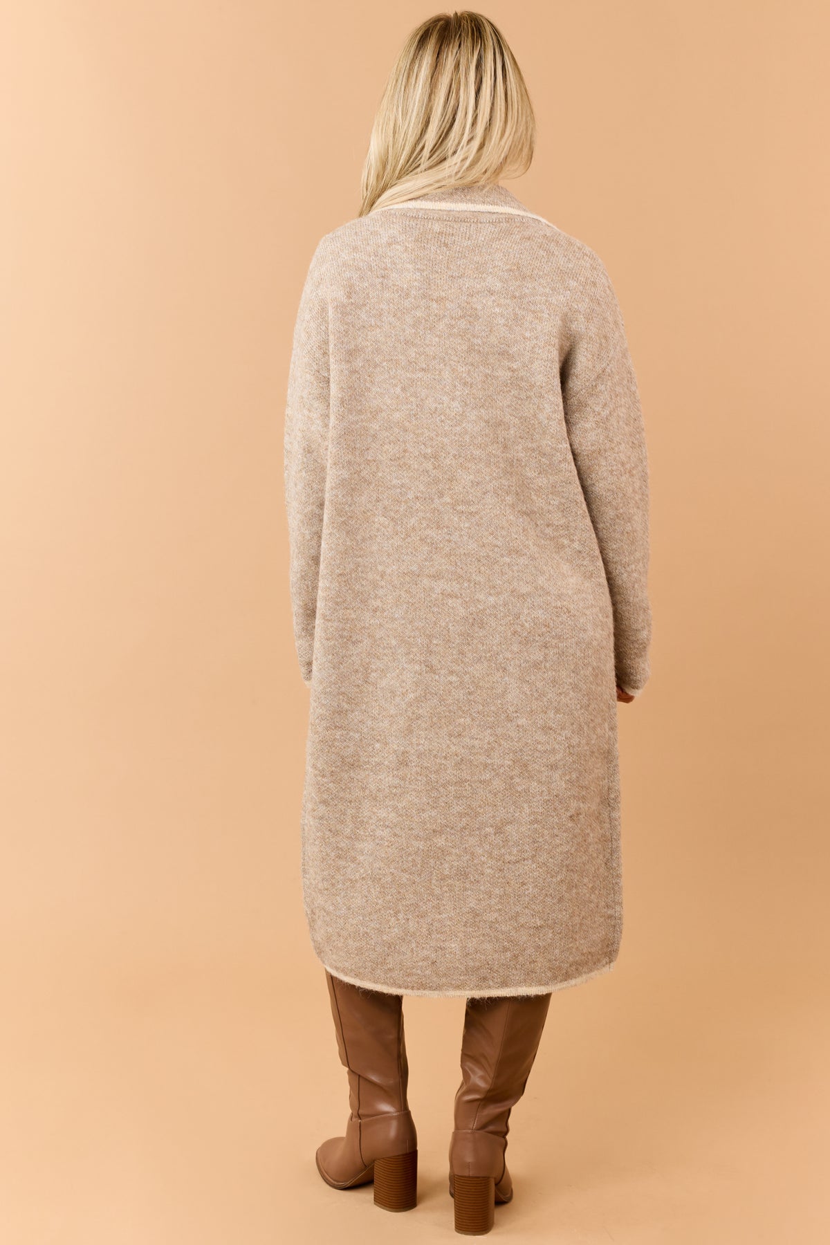 Latte Contrast Trim Duster Sweater Cardigan