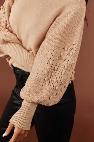 Latte Crochet Balloon Sleeve Soft Sweater