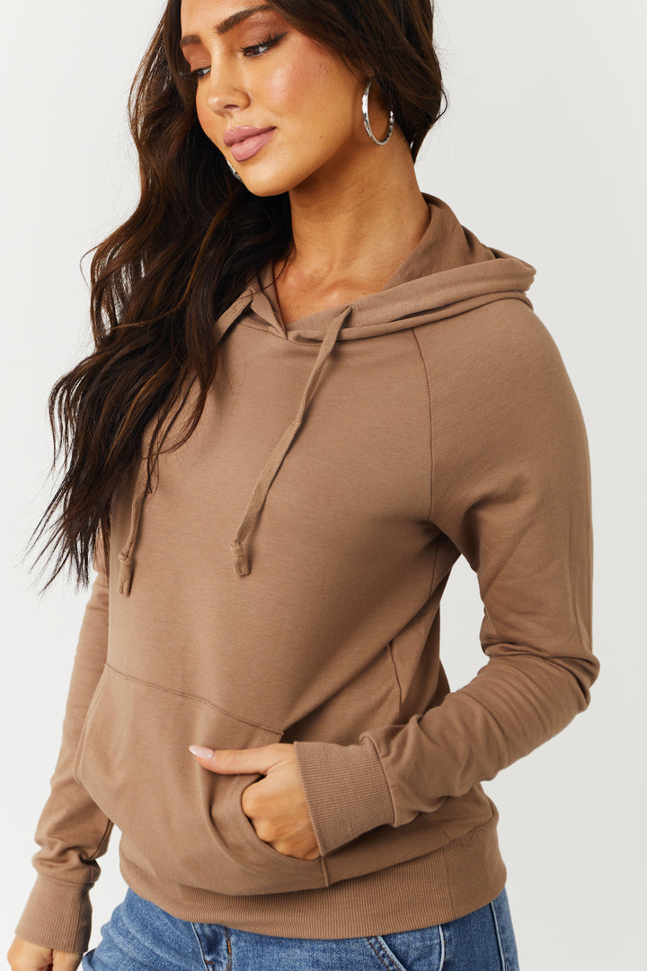 Latte French Terry Lightweight Drawstring Hoodie