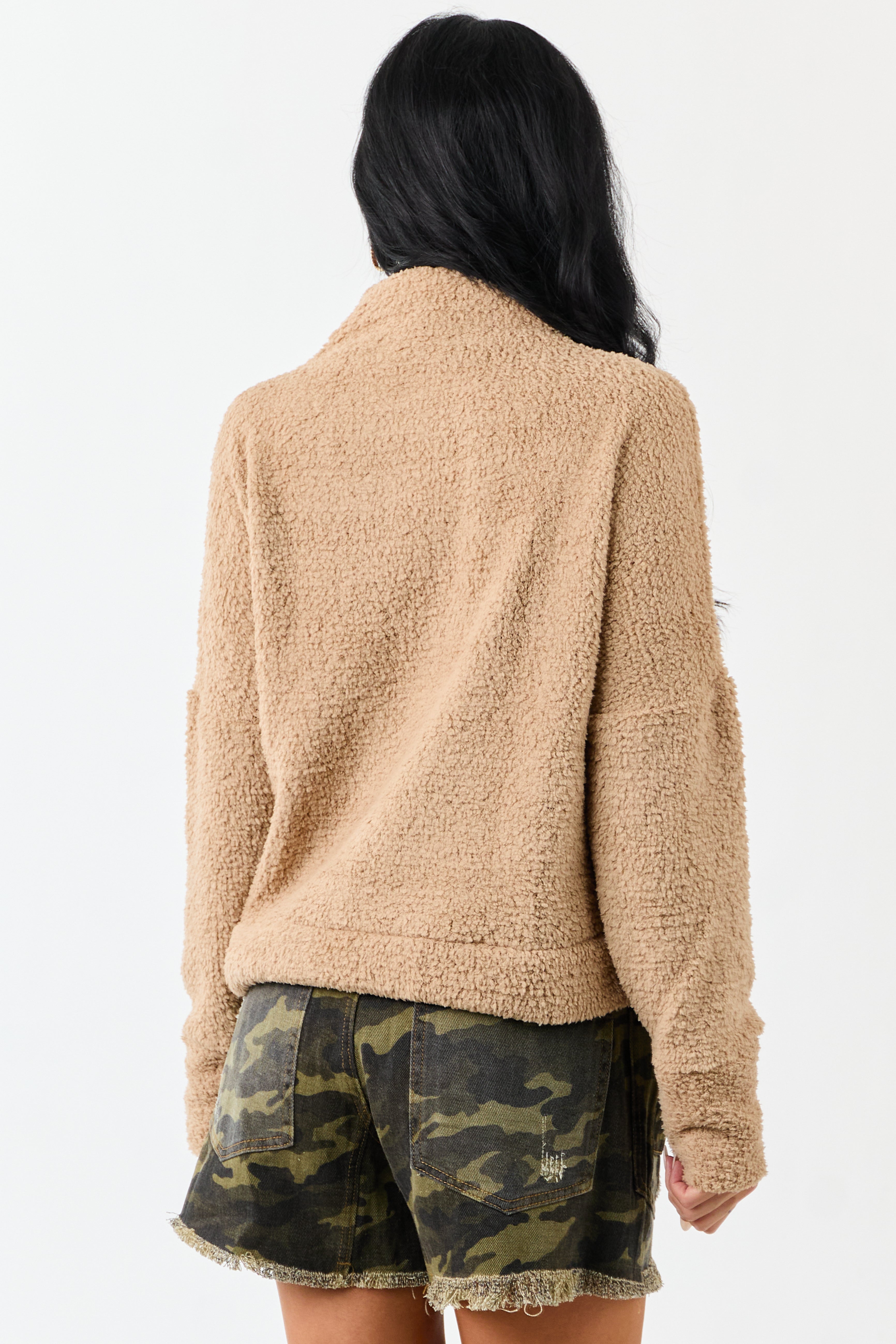 Latte Fuzzy Soft Knit Mock Neck Sweater