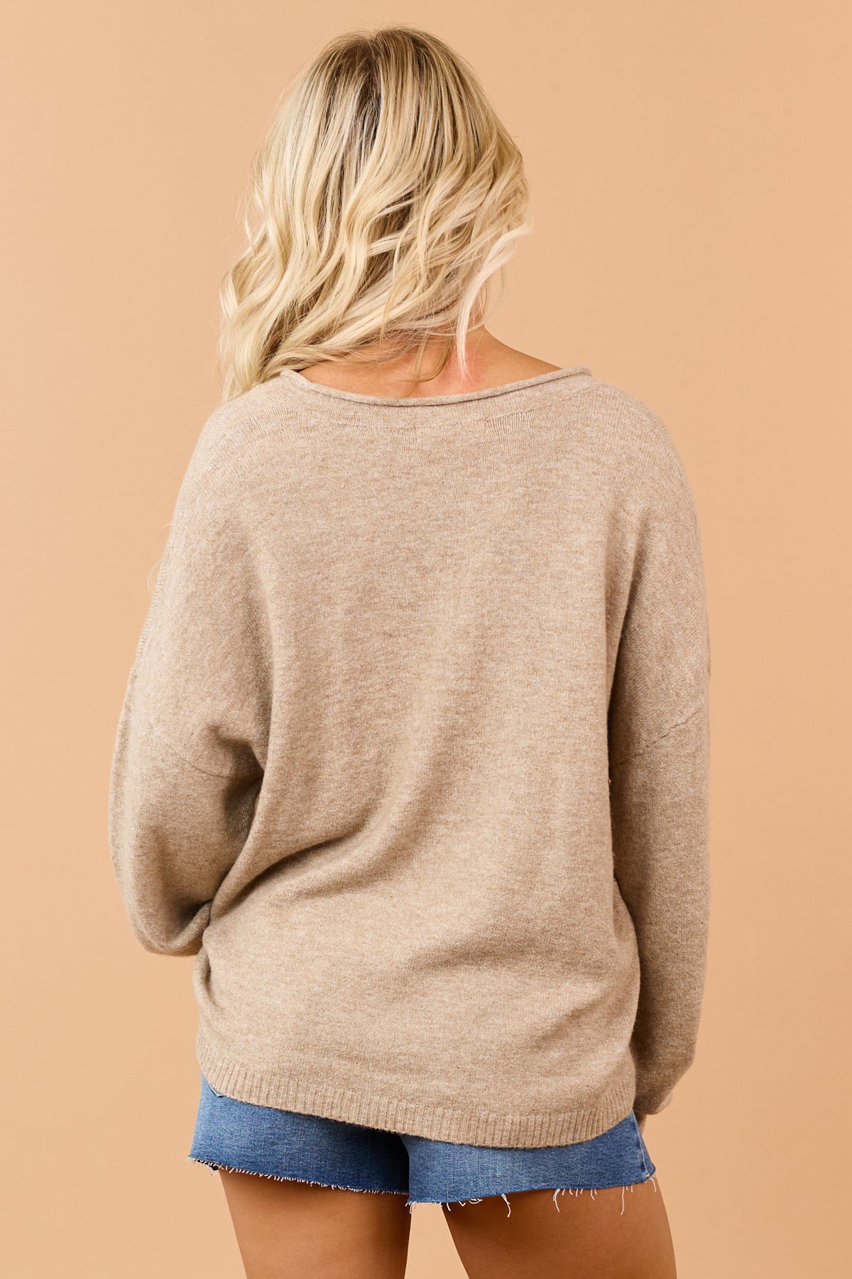 Latte Henley Relaxed Pullover Sweater